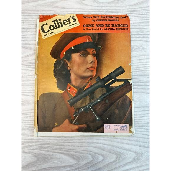 VTG Collier’s Magazine May 6 1944 WWII Woman Rifle Cover Agatha Christie Story - Picture 2 of 6